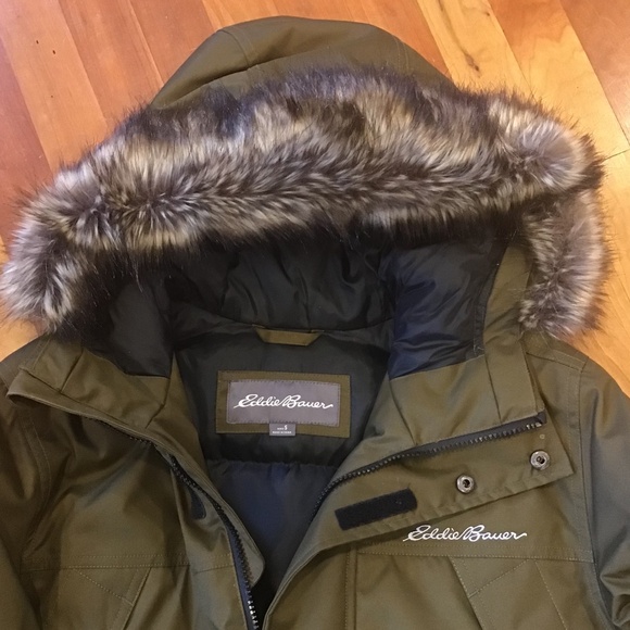 NWOT Eddie Bauer Down Parka Weatheredge EB550 Olive Green Brown Small NEW - Picture 2 of 15